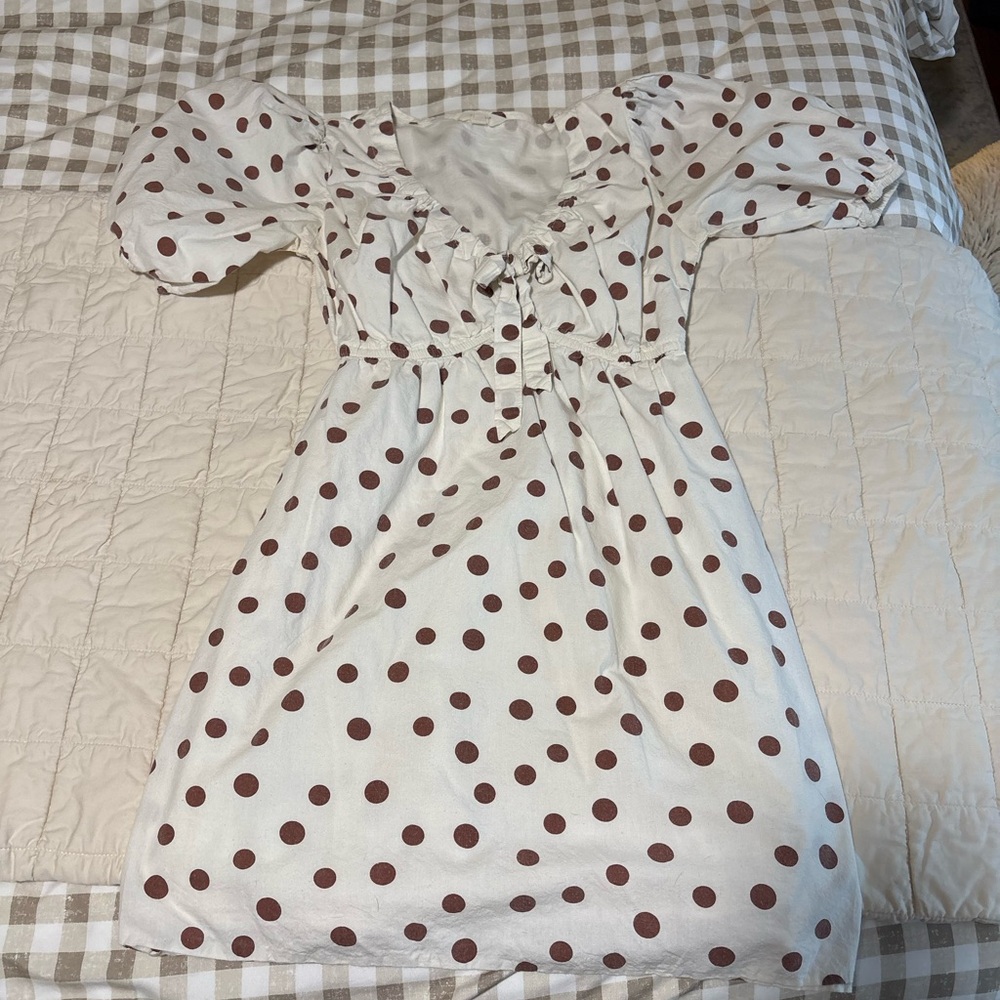 White Dress with Brown Polka Dots